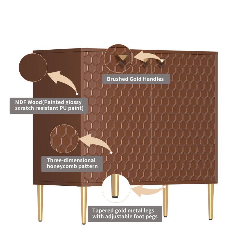 Hexagonal Pattern 2-door Storage Cabinet Buffet Cabinet Sideboard