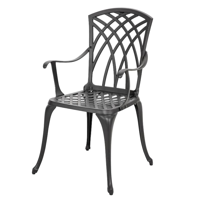 24 Inch Cast Aluminum Bistro Table with Umbrella Hole and 2 Bistro Chairs