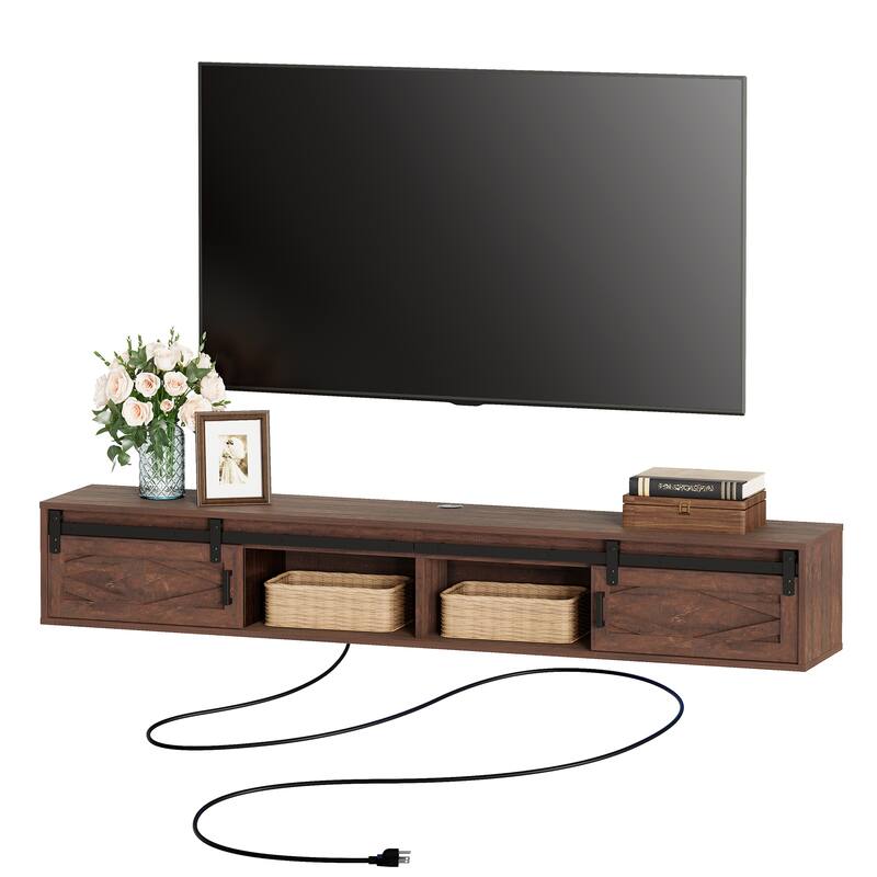 WAMPAT Floating TV Stand for TVs up to 80 Inch with Sliding Barn Door
