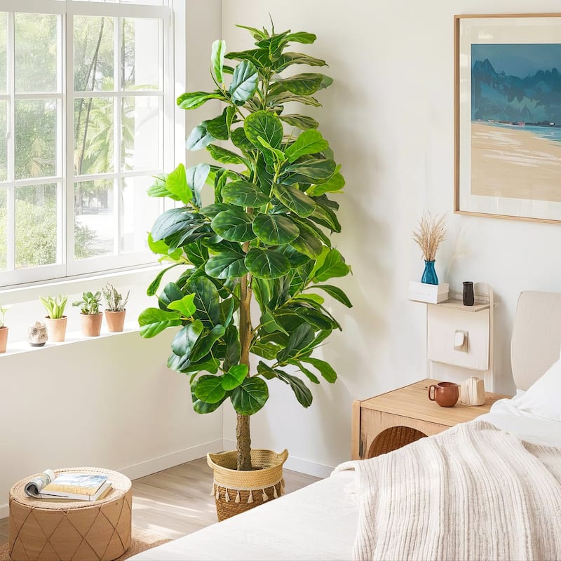70.9 Inch Artificial Tree with Natural Wood Trunk, Faux Plant Indoor and Outdoor House Plant