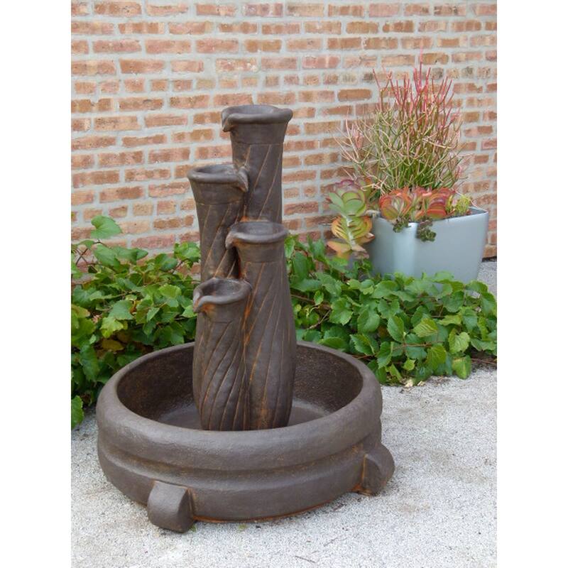 Cascading Four Jug Outdoor Garden Fountain - Rust Bronze - 48"