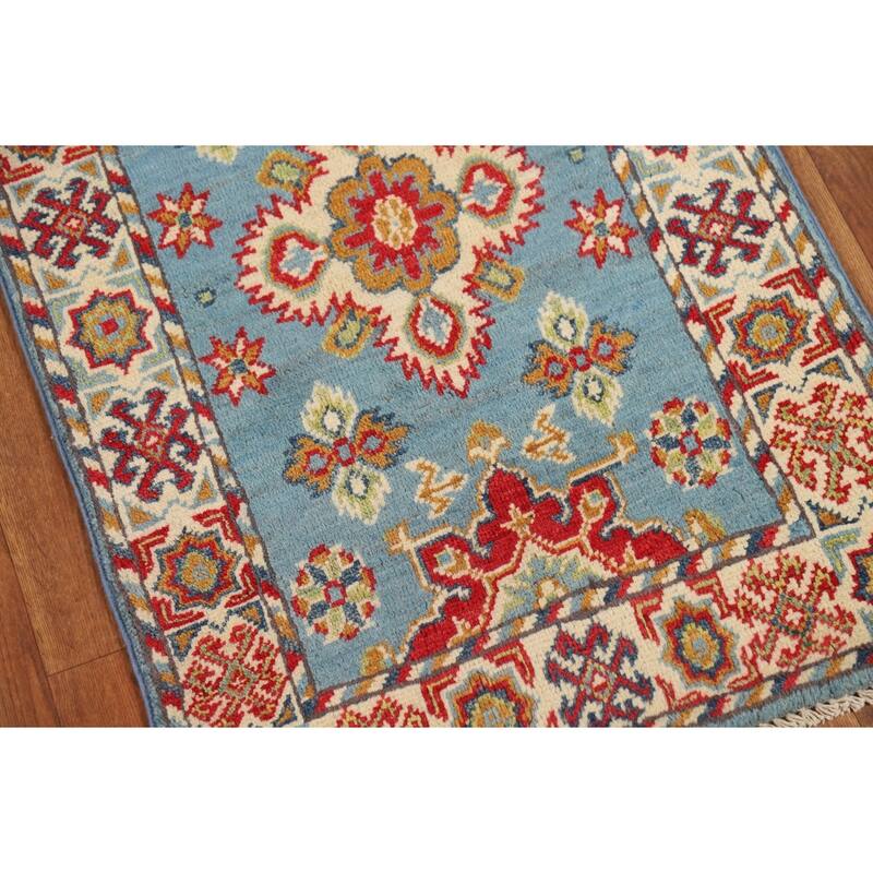 Light Blue Kazak Foyer Rug Handmade Traditional Wool Carpet - 2'0" x 3'0"