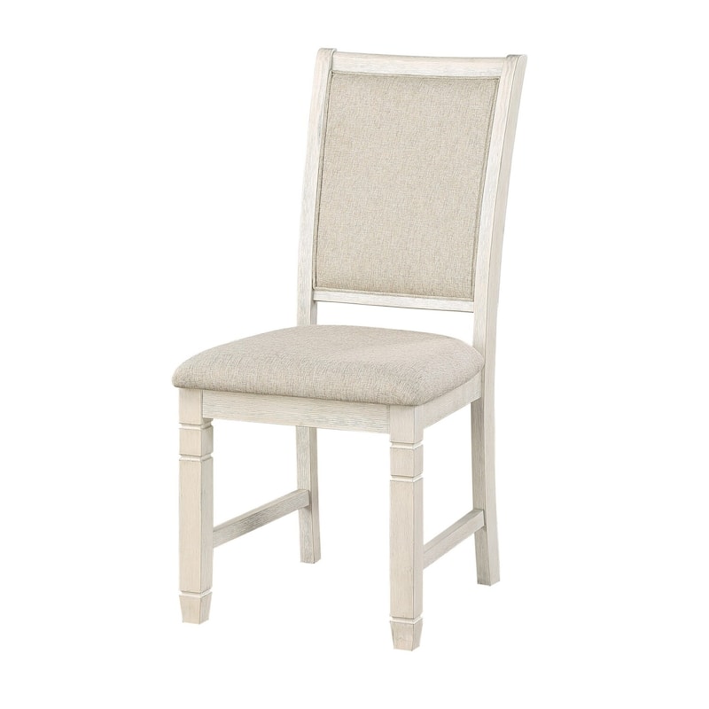 Antique White/Beige Fabric Upholstered Wood Frame Dining Chair, Set of 2, Sturdy Dining Chair for Dining Rooms - 17.5