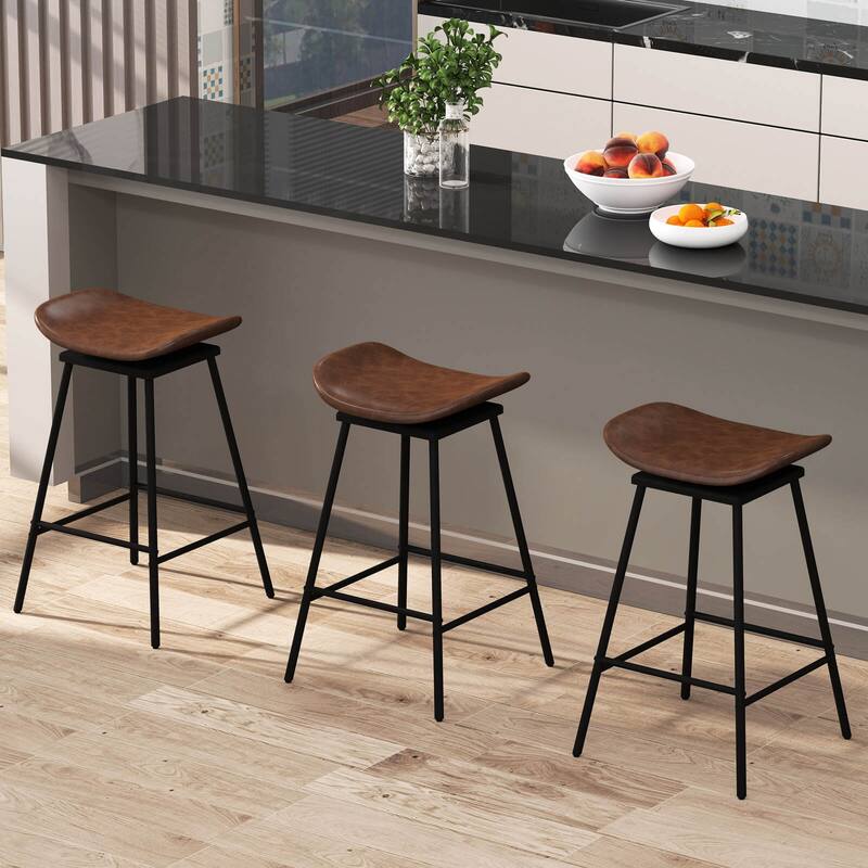 Costway Swivel Barstools Set of 2/4 Faux Leather Upholstered Backless - See Details
