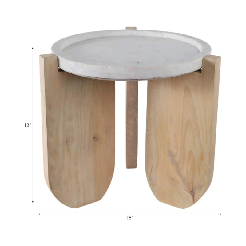 Modern Mango Wood and Marble Accent Table with Stone Top Casual Style