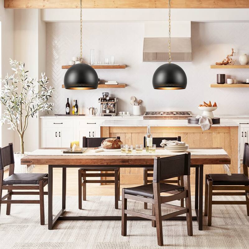 1-Light Modern Black/White Dome Pendant Kitchen Island Light