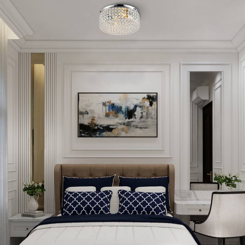 CO-Z Modern 2-Light Round Crystal Flush Mount Ceiling Light