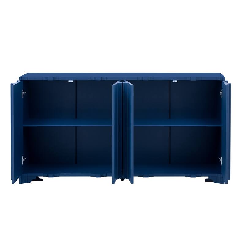 Sophisticated 4-Door Sideboard Adorned with Intricate Linear Accents and Luxurious Multi-Layered Pine Veneer Design Elements