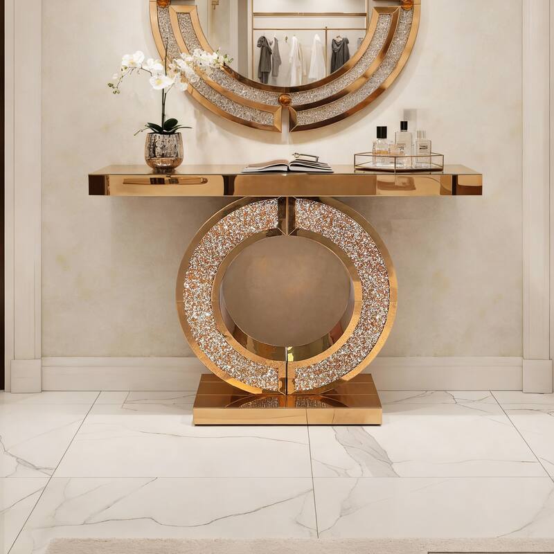 O-Shaped Handicrafts Mirror Console Table for Living Room