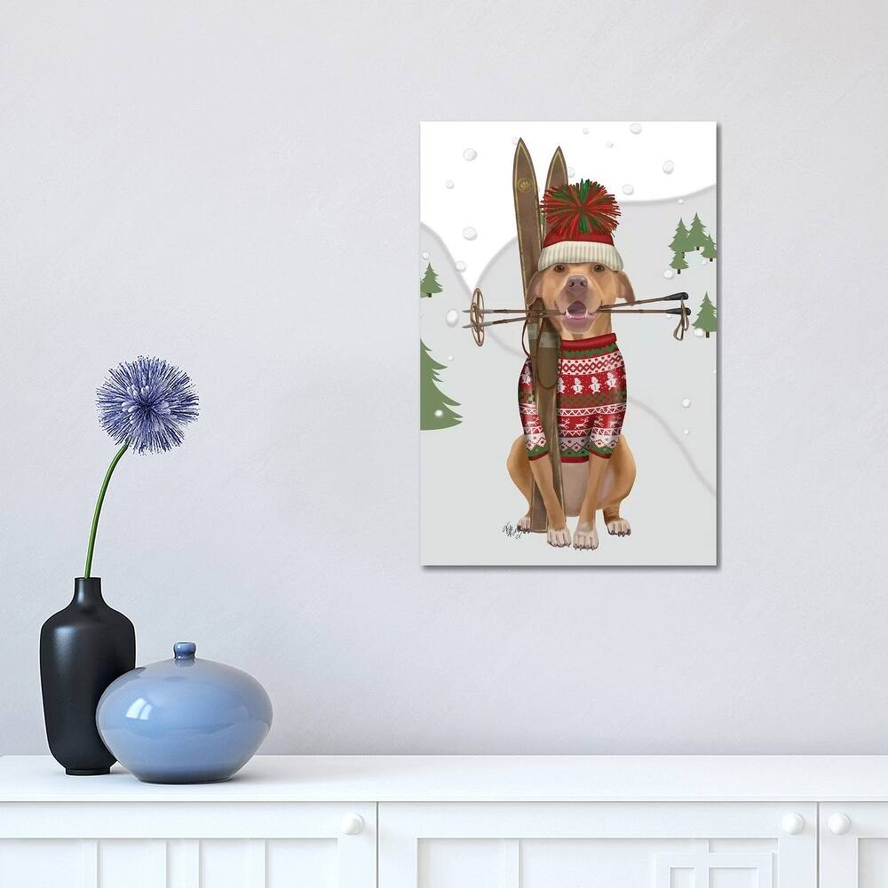 iCanvas "Pitbull Skiing" by Fab Funky Canvas Print