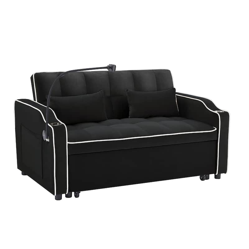 Versatile foldable Velvet sofa bed with Adjustable Back USB Port Phone Stand