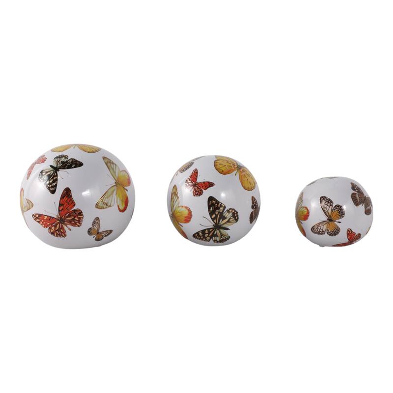 Ceramic Decorative Orbs Butterfly Print Design Home Decor (Set of 3) - 6" x 6" x 6"