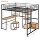 preview thumbnail 17 of 18, Full Size Loft Bed with Desk and Stool, Metal Loft Bed with Open-Style Wardrobe, Kid's Bed with Shelves and Cabinet, White