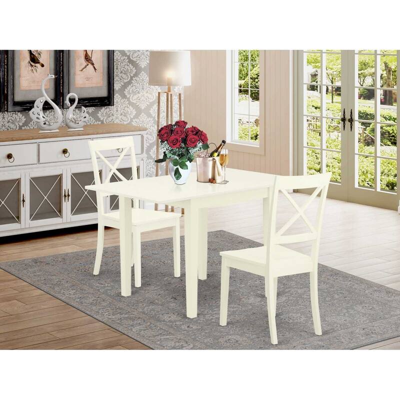 HomeStock 3-Piece Linen White Finish Solid Wood Top Dining Table Set