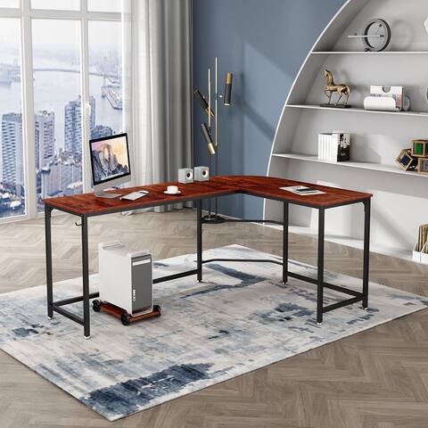 Nestfair Modern L-Shaped Home Office Desk with CPU stand