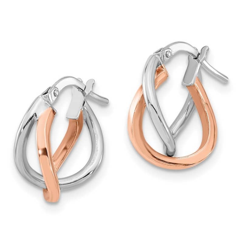 Curata 14k White and Rose Gold Fancy Hoop Earrings (12mm x 15mm)