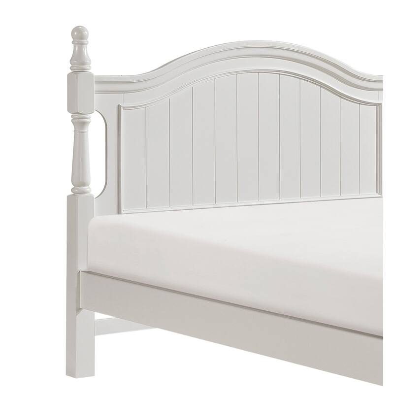 Classic White Full Size Poster Platform Bed with Unique Headboard Design