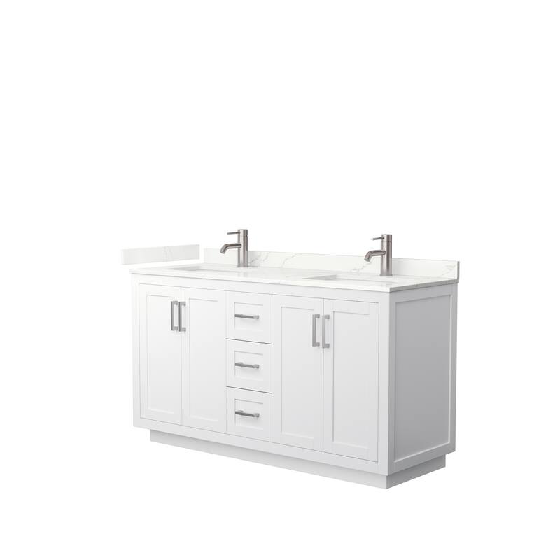 Miranda 60-inch Double Vanity, Quartz Top - White, Nickel Trim, Giotto Quartz Top