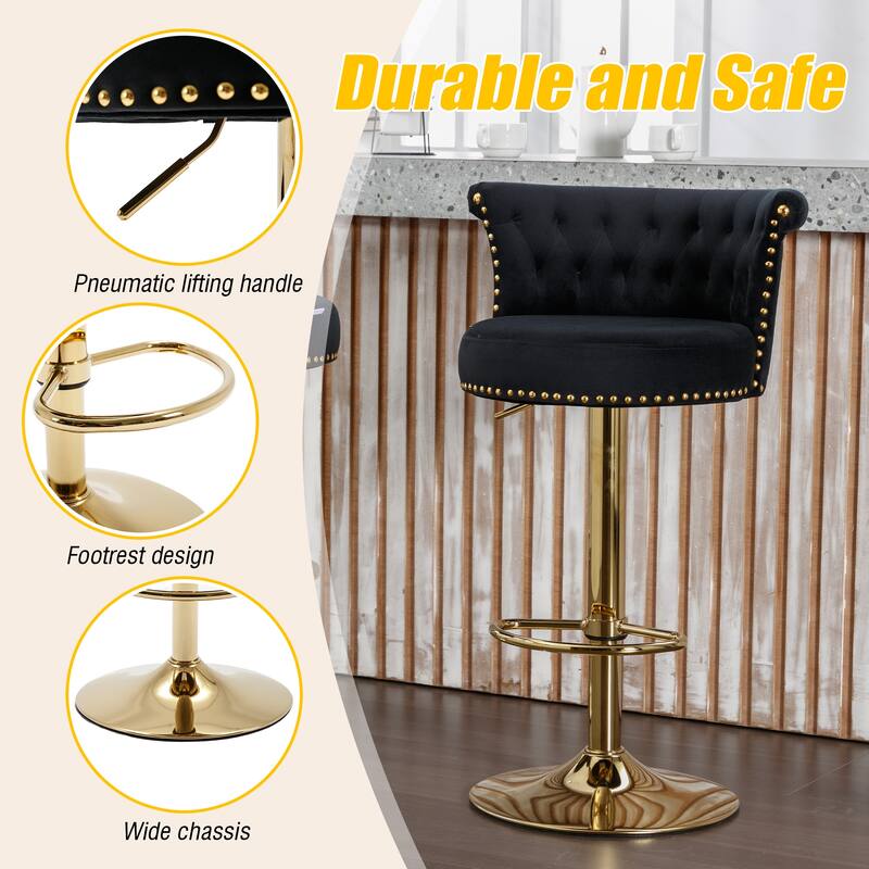 Set of 2 Velvet 360°Rotating Bar Chair, Handmade Backrest with One Click Adjustable Height Bar Chair, Very Soft Dining Chair