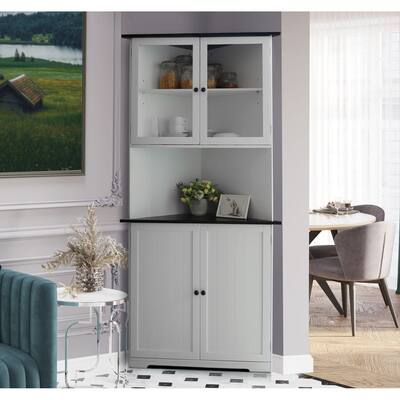 VEIKOUS 71'' Tall Corner Cabinet Storage with Doors and Shelves
