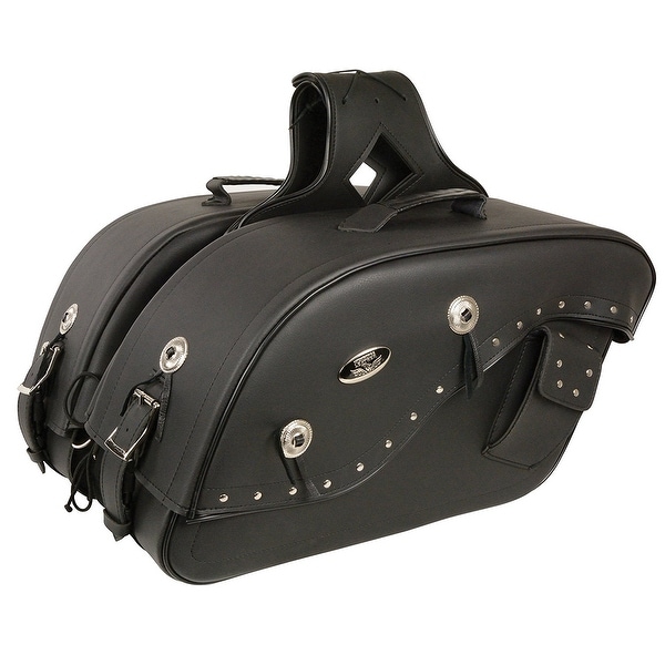 black leather motorcycle saddlebags