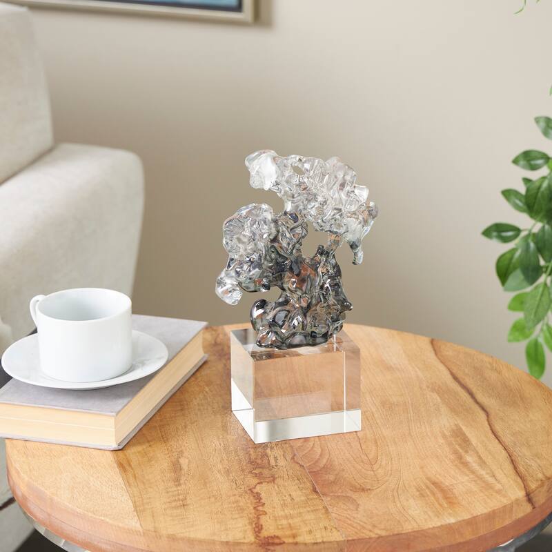 Clear Glass Freeform Abstract Decorative Sculpture with Clear Square Base - Clear