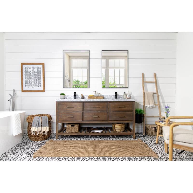 Willow Collections 60 in. W x 22 in. D Parker Solid Teak Double Sink Bathroom Vanity with Countertop