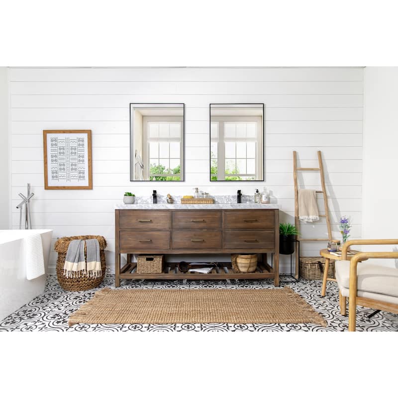 Willow Collections 72 in. W x 22 in. D Parker Solid Teak Double Sink Bathroom Vanity with Countertop