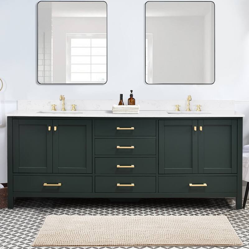 StarrySky 84 inch Undermount Double Sink Bathroom Vanity with Engineered Carrara Marble Top