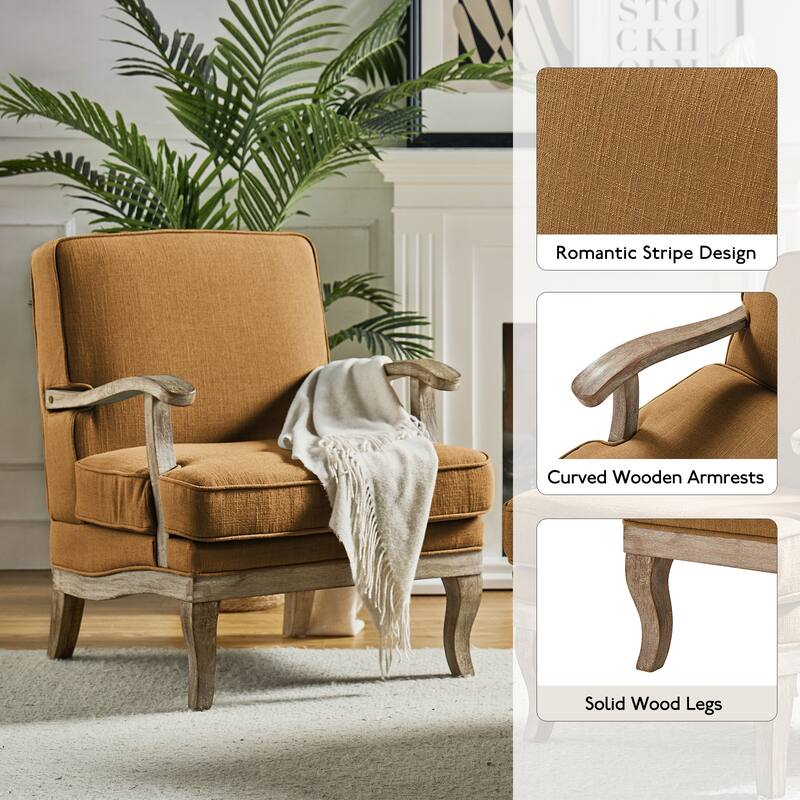 HULALA HOME Rinaldo Farmhouse Polyester Armchair with Comfortable Backrest and Solid Wood Legs Set of 2