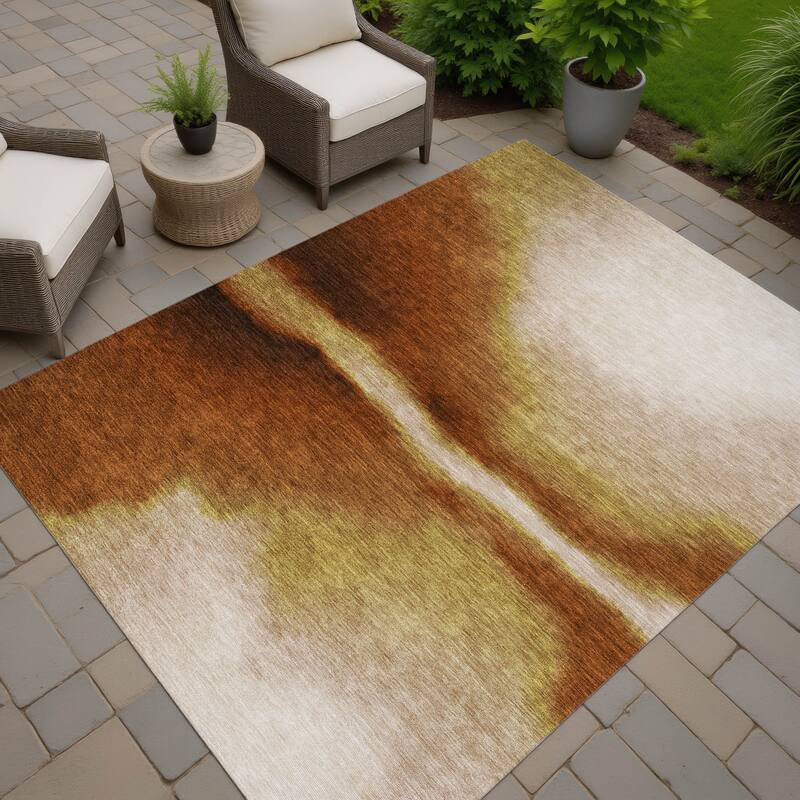 Machine Washable Indoor/ Outdoor Modern Landscape Chantille Rug