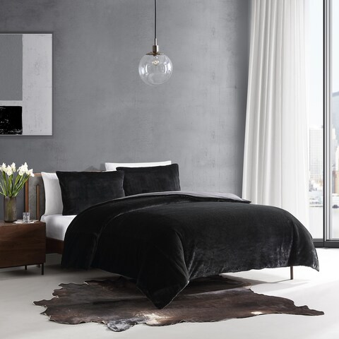 Kenneth Cole Solid Faux Fur Black Comforter Set