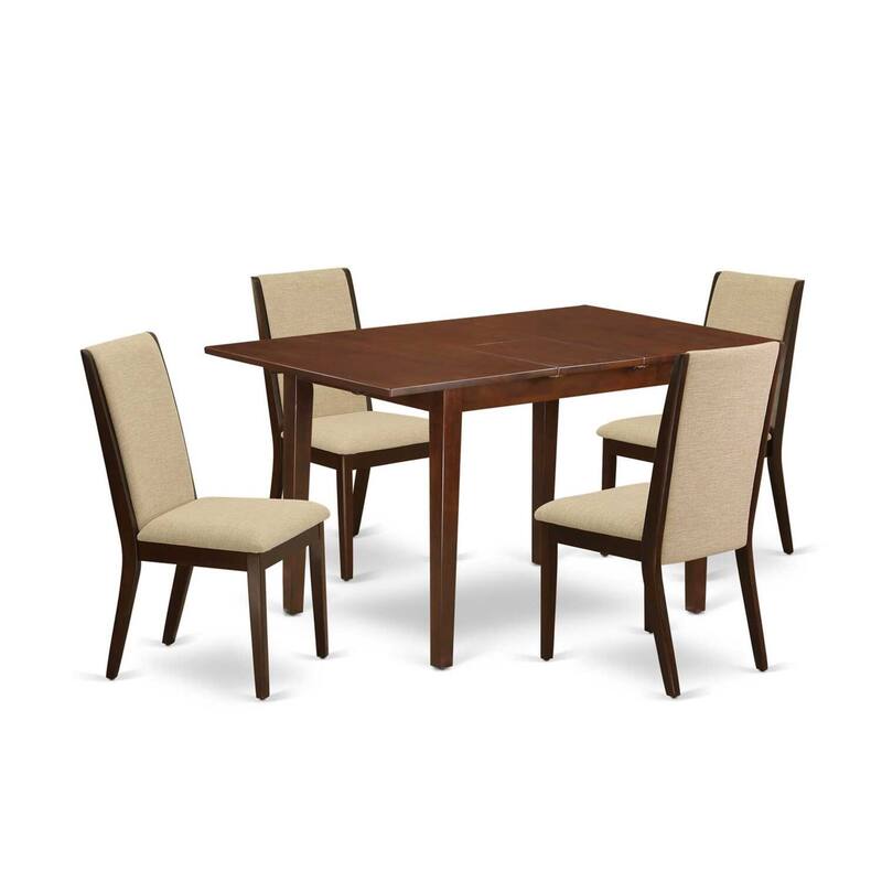5-Piece Mahogany Finish Solid Wood Top - Upholstered Dining Room Set - Seats 4