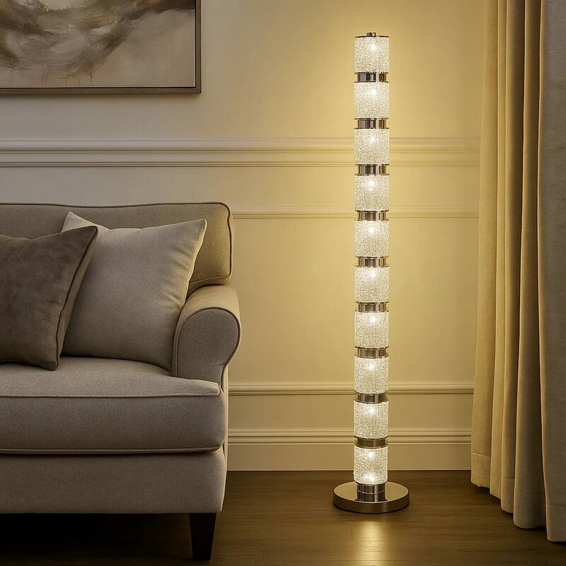 Siri 47 Inch Floor Lamp with LED Glass Shade, Metal Base, Nickel Finish