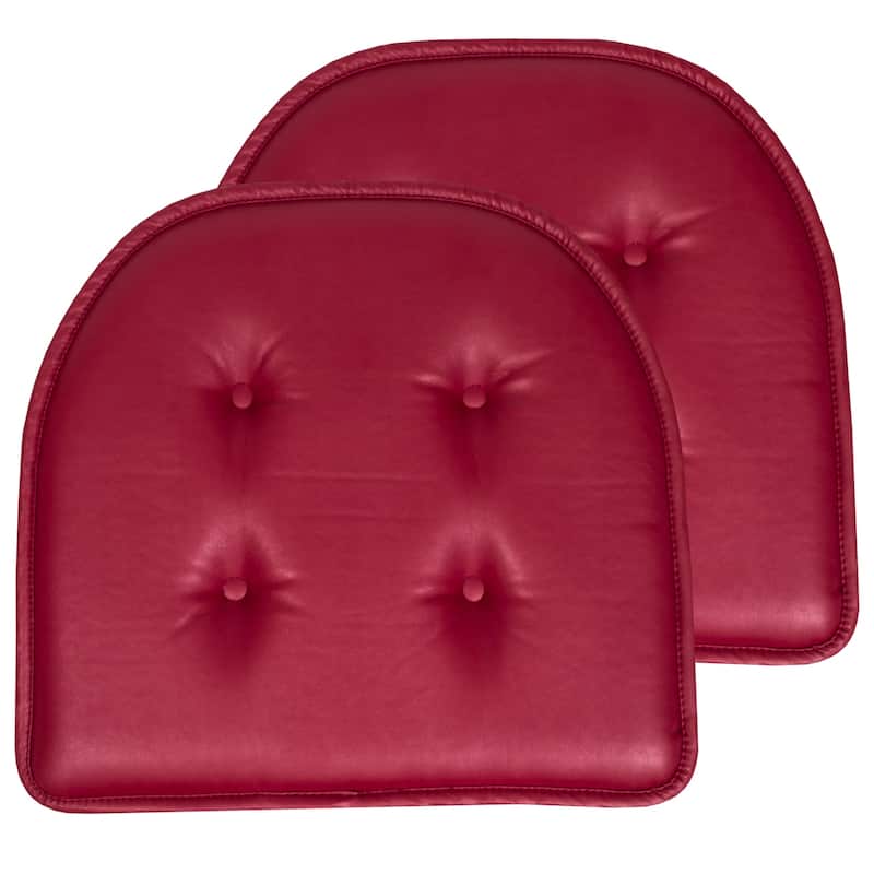 U-Shaped Faux Leather Memory Foam Chair Pads - Set of 2 - Burgundy