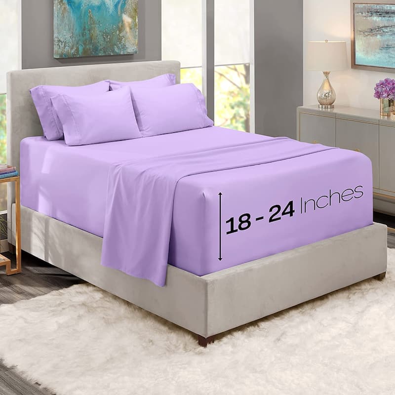 Empyrean Bedding 18"-24" Extra Deep Pocket Sheets Set - Ultra Soft Luxury Bed Sheet Set - California King - Lilac