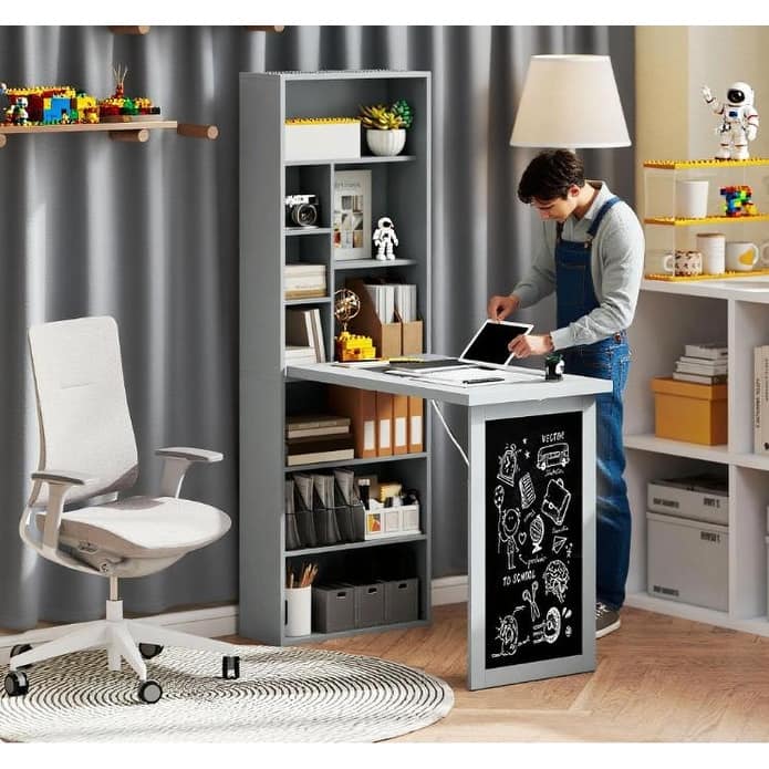 Fold-out Convertible Office Desk, Wall Mount Computer Desk - Charcoal grey
