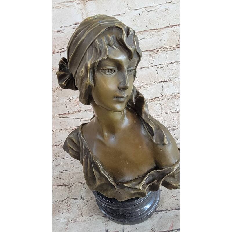 Milo “Maiden’S Gaze” – Elegant Bronze Female Bust Sculpture On Marble Base