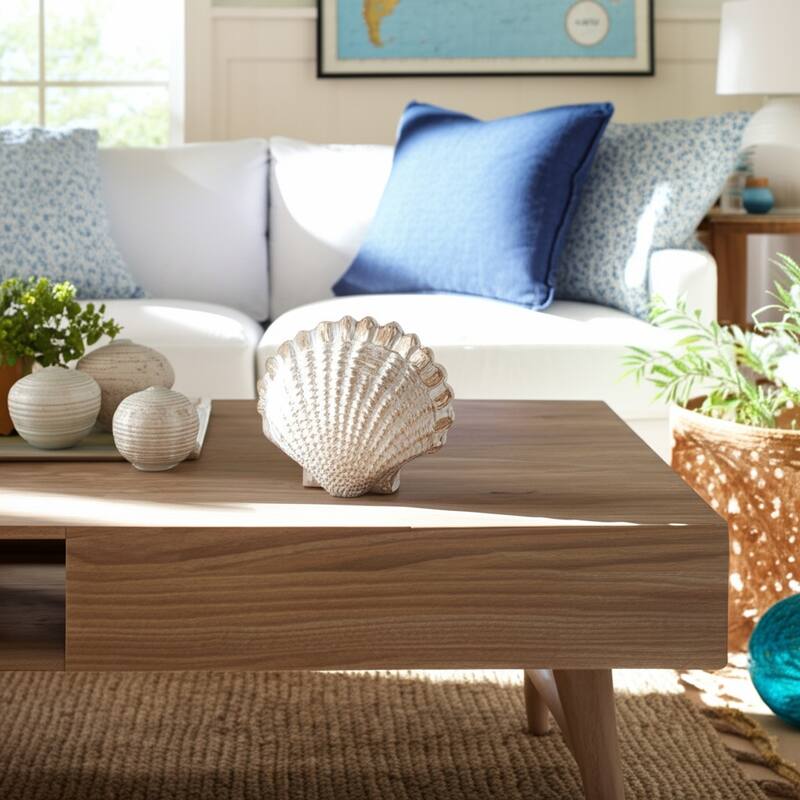 Coastal Decorative Resin Shell Figurine Sculpture - White