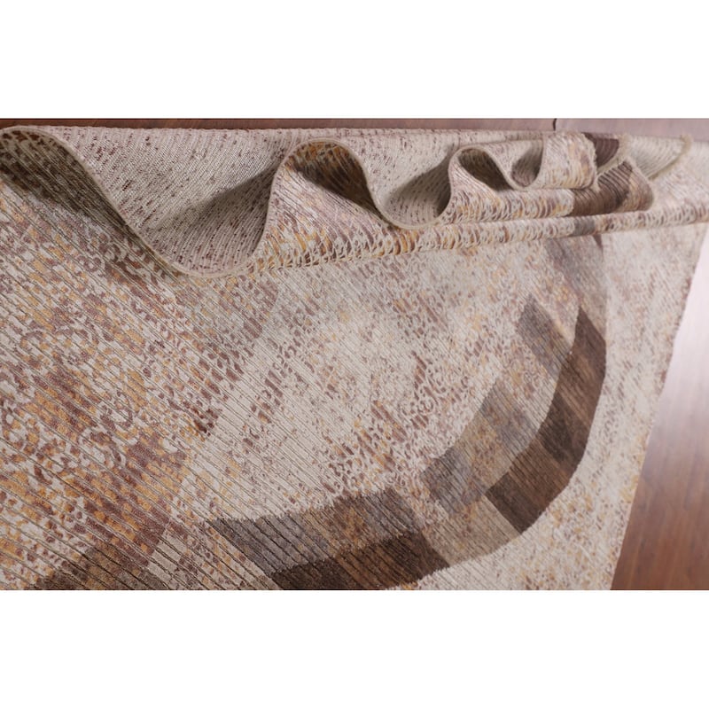 Striped Abstract Modern Area Rug Hand-Knotted Wool Carpet - 5'8" x 7'10"