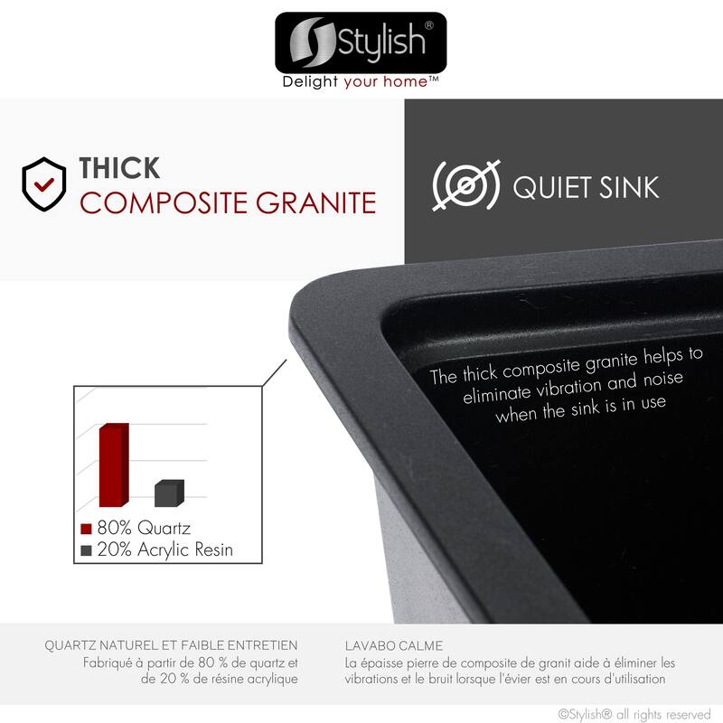 STYLISH Dual Mount 32" Single-Bowl Composite Granite Kitchen Sink - 32" x 18" x 9.5"