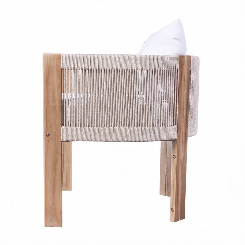 Christopher Knight Home - Outdoor Wooden Conversation Set with Rope Dining Chairs and MGO Accent Table (3-Piece Set)