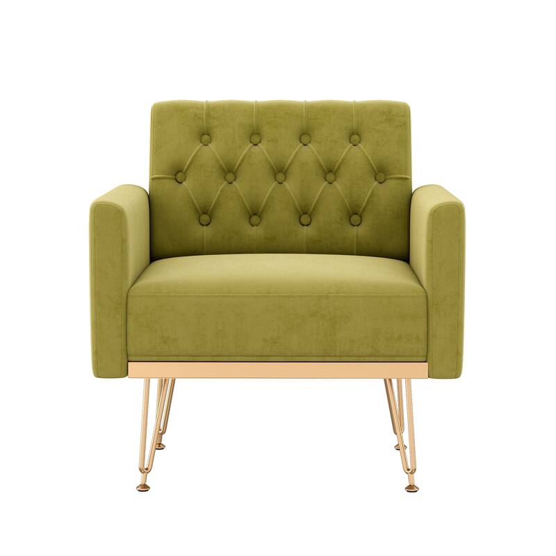 Comfy Velvet Accent Chair, Oversized Tufted Upholstered Reading Chairs, Single Sofa Chair with Metal Legs for Living Room