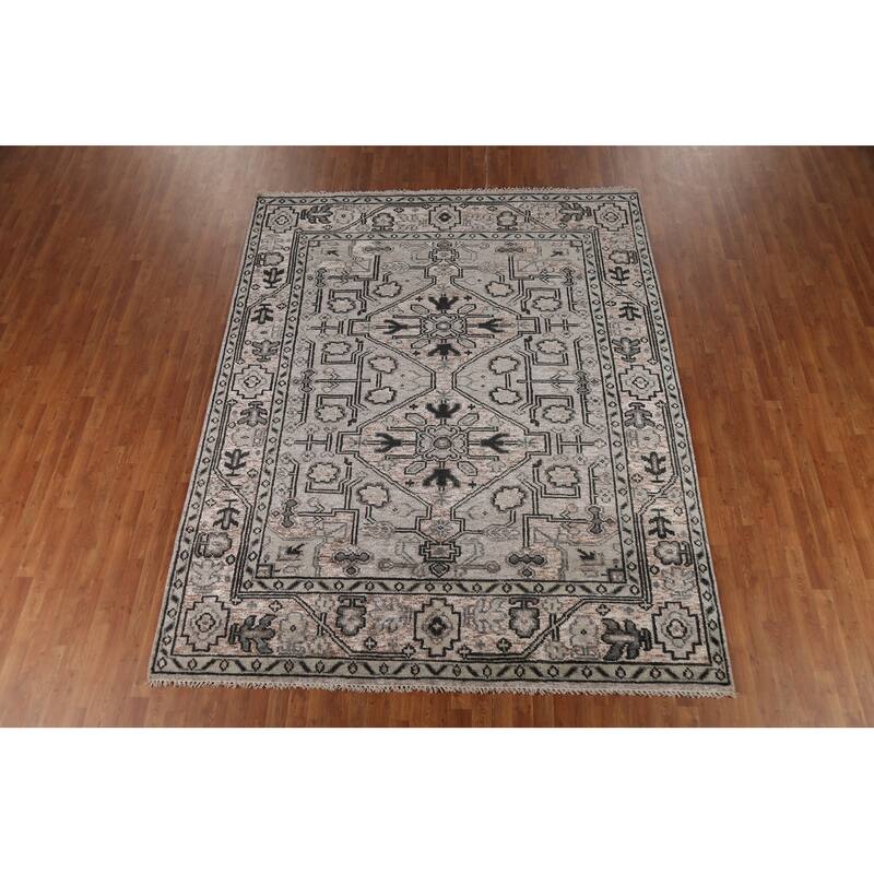 Heriz Serapi Indian Area Rug Hand-Knotted Traditional Wool Carpet - 8'0" x 9'10"