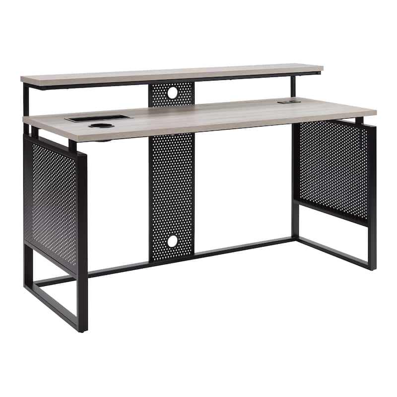 ACE 60" Desk with Hutch Shelf - Grey Taupe / Matte Black Frame