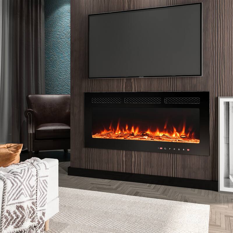 LED Recessed Electric Fireplace with 3 Top Light Colors, Remote Control, Adjustable Heating, and Touch Screen 1500W, Black - 36 inch