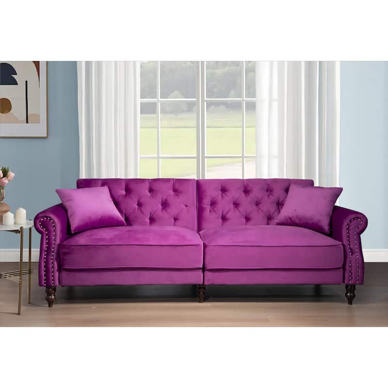 87.8'' Convertible Velvet Sofa Bed Sleeper Futon - Violet