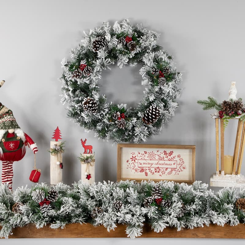 Heavily Flocked Pine Artificial Christmas Wreath 24-Inch Unlit - 24"