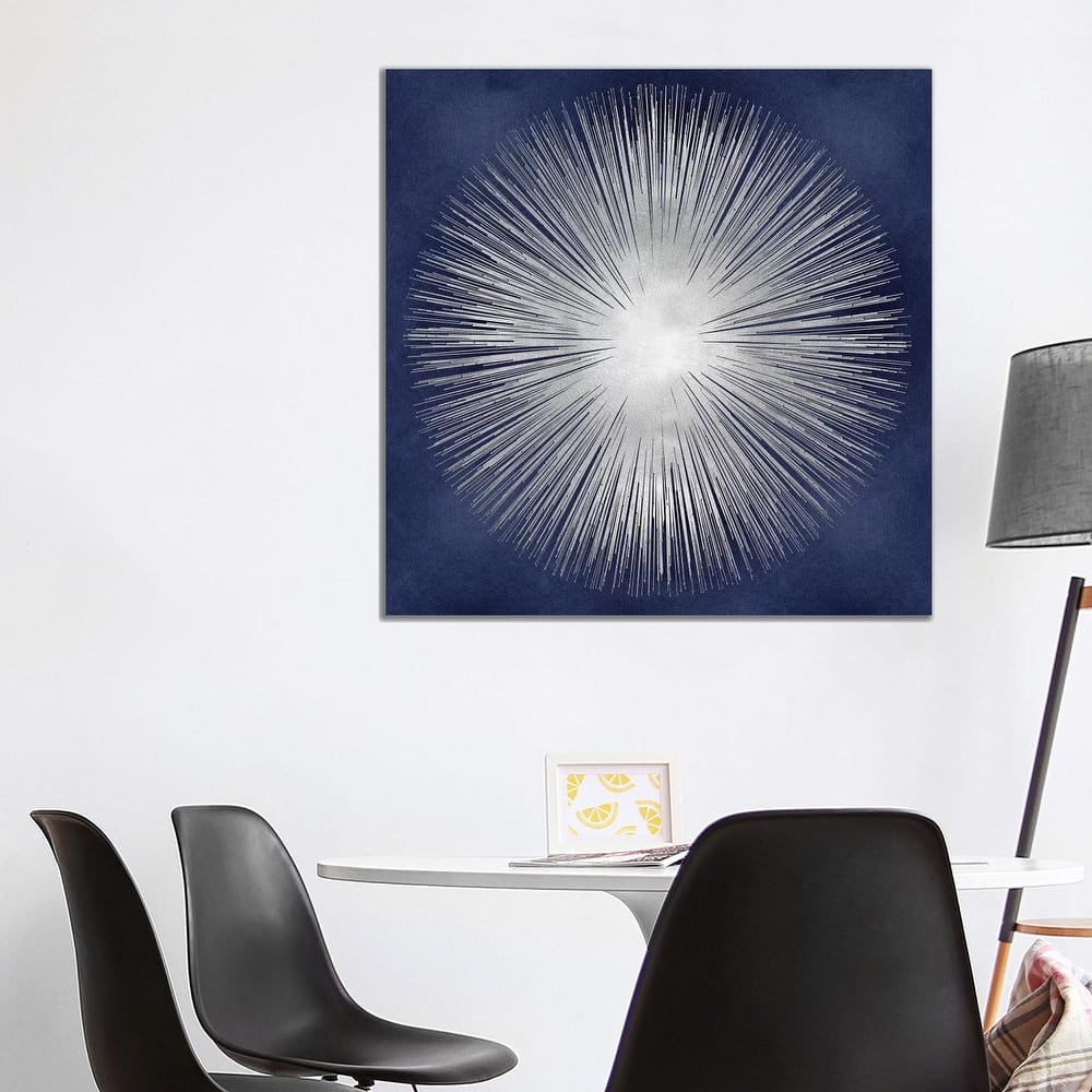 iCanvas 'Silver Sunburst On Blue I' by Abby Young Canvas Print