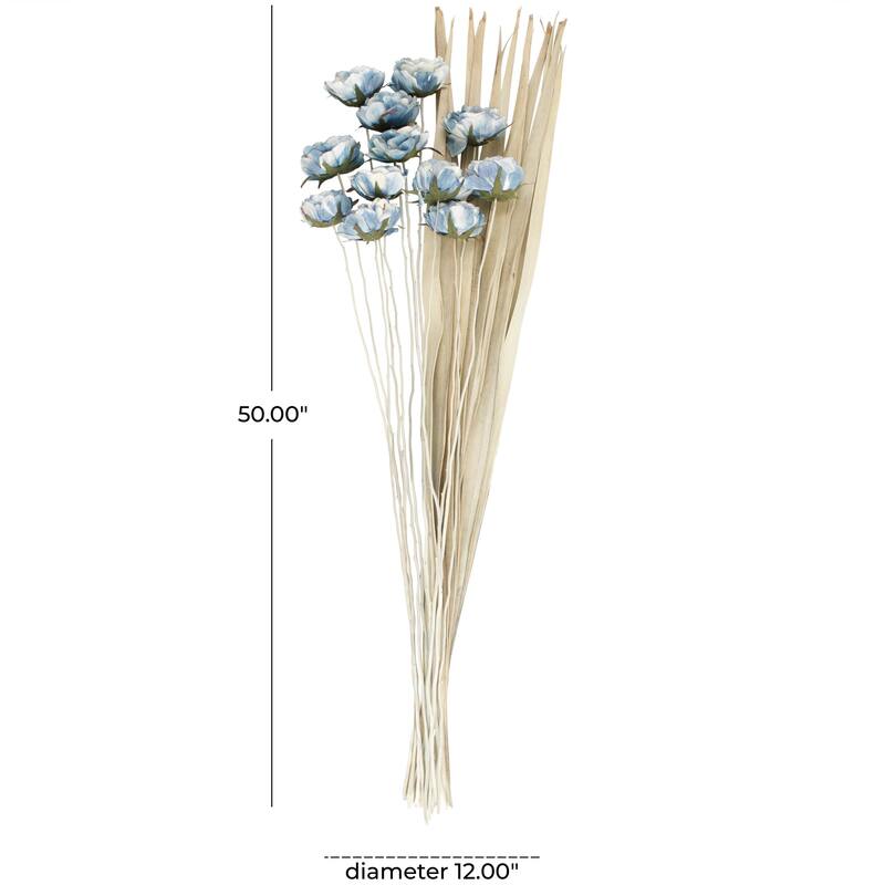 Dried Plant Tall Natural Foliage with White Stems - Blue - Roche River Decor - 12"W x 12"L x 50"H